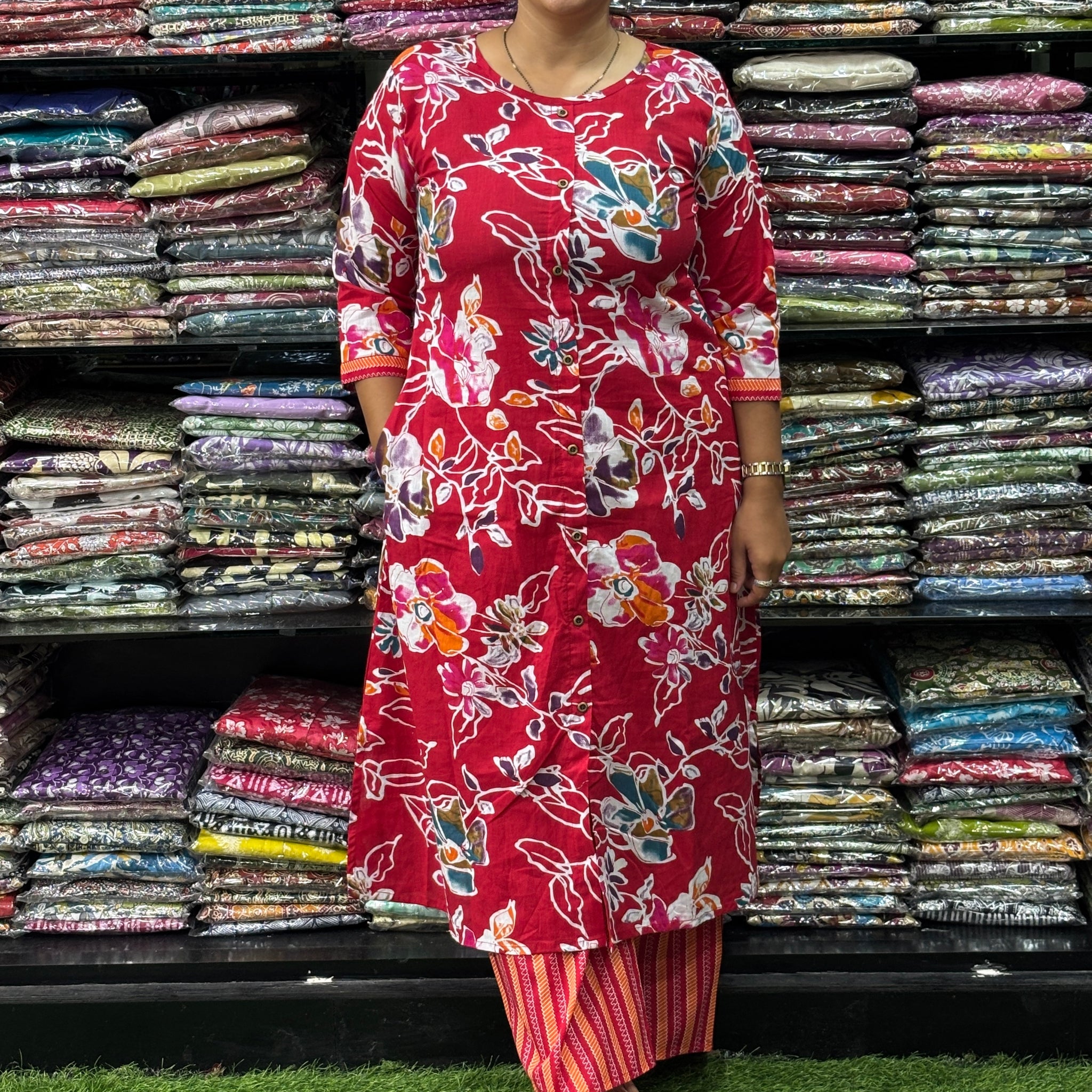 ALINE KURTI-PLAZO (PURE CAMRIC COTTON)