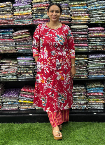 ALINE KURTI-PLAZO (PURE CAMRIC COTTON)