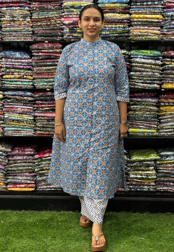 ALINE KURTI-PLAZO (PURE COTTON,CHINESE NECK)