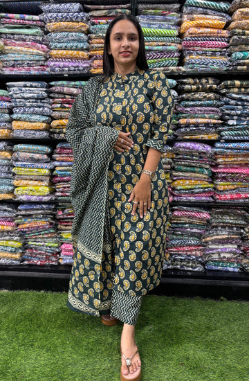 PURE COTTON  STRAIGHT CHINESE KURTI PANT & DUPATTA