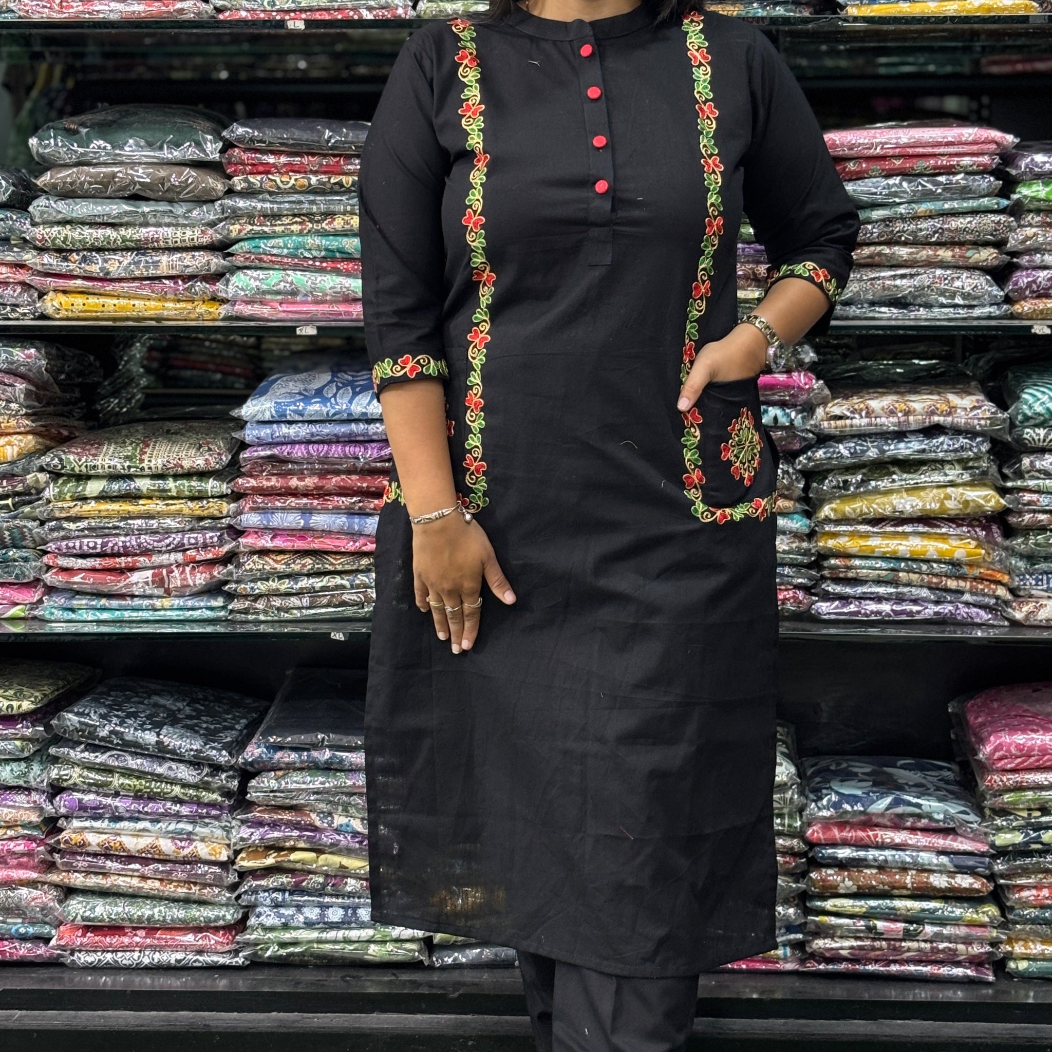 EMBROIDERY STRAIGHT KURTI-PANT (PURE COTTON FLEX)