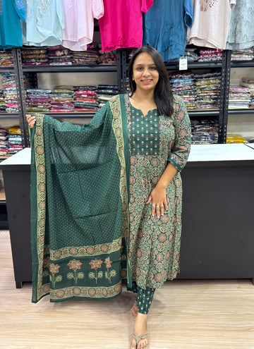 ALINE KURTI PLAZO DUPATTA (PURE CAMRIC COTTON)