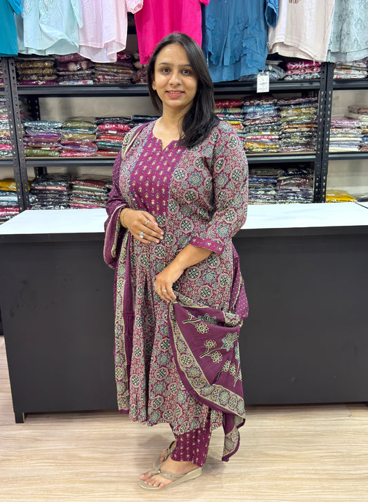 ALINE KURTI PLAZO DUPATTA (PURE CAMRIC COTTON)