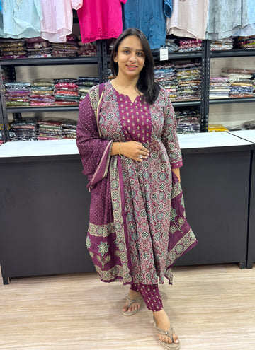 ALINE KURTI PLAZO DUPATTA (PURE CAMRIC COTTON)