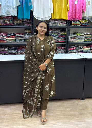 ALINE KURTI PLAZO DUPATTA (CAMRIC COTTON)