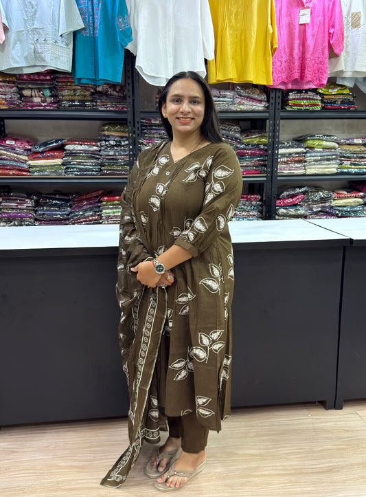 ALINE KURTI PLAZO DUPATTA (CAMRIC COTTON)