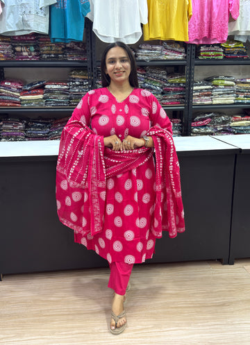 ALINE KURTI PLAZO DUPATTA (CAMRIC COTTON)