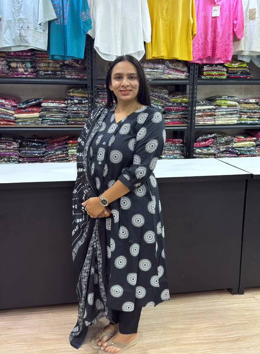 ALINE KURTI PLAZO DUPATTA (CAMRIC COTTON)