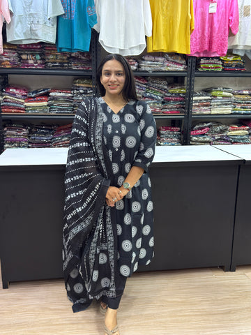 ALINE KURTI PLAZO DUPATTA (CAMRIC COTTON)