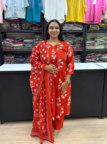 ALINE KURTI PLAZO DUPATTA (CAMRIC COTTON)