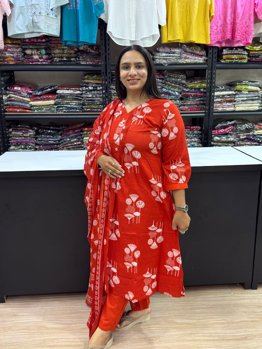 ALINE KURTI PLAZO DUPATTA (CAMRIC COTTON)