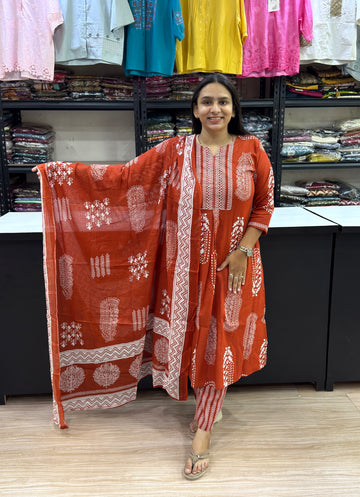 ALINE KURTI PANT DUPATTA (CAMRIC COTTON)