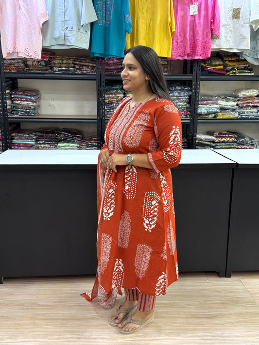 ALINE KURTI PANT DUPATTA (CAMRIC COTTON)