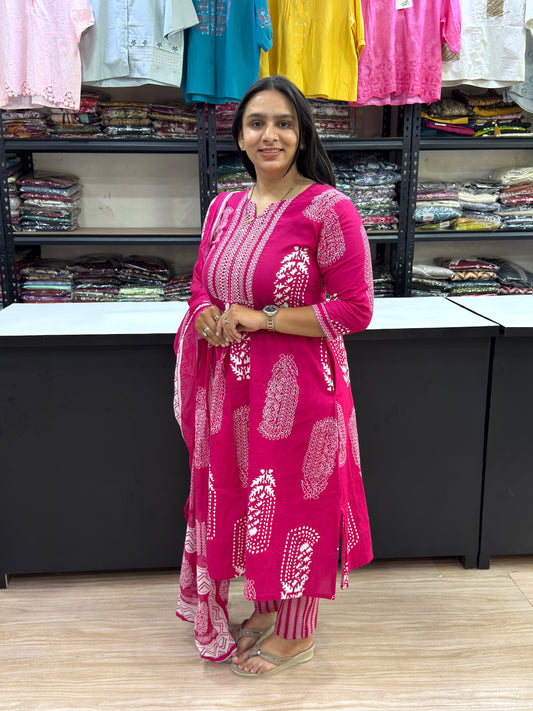 ALINE KURTI PANT DUPATTA (CAMRIC COTTON)