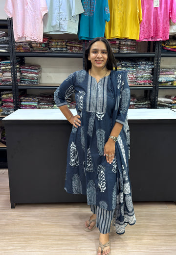 ALINE KURTI PANT DUPATTA (CAMRIC COTTON)