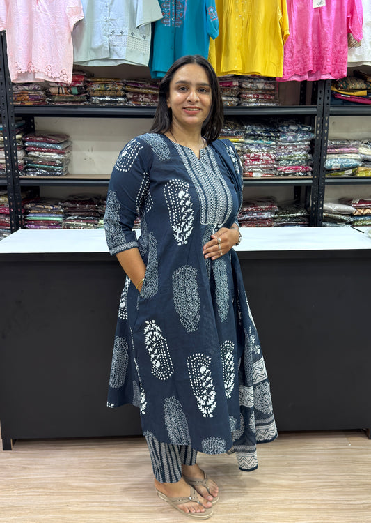 ALINE KURTI PANT DUPATTA (CAMRIC COTTON)