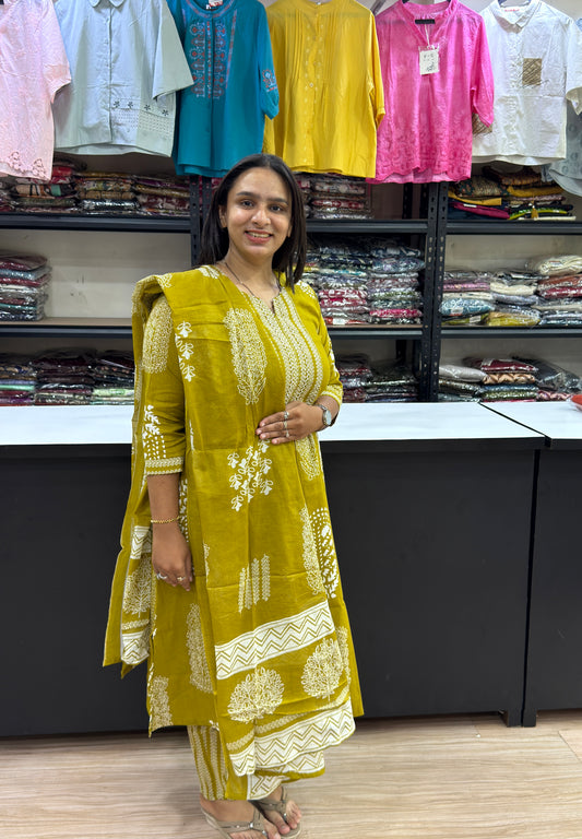 ALINE KURTI PANT DUPATTA (CAMRIC COTTON)
