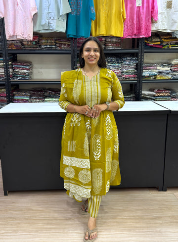 ALINE KURTI PANT DUPATTA (CAMRIC COTTON)