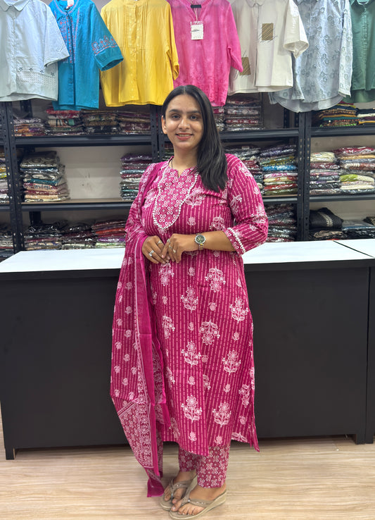 ALINE KURTI PANT DUPATTA (CAMRIC COTTON)