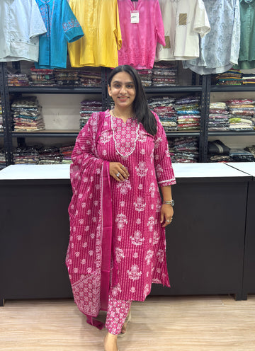 ALINE KURTI PANT DUPATTA (CAMRIC COTTON)