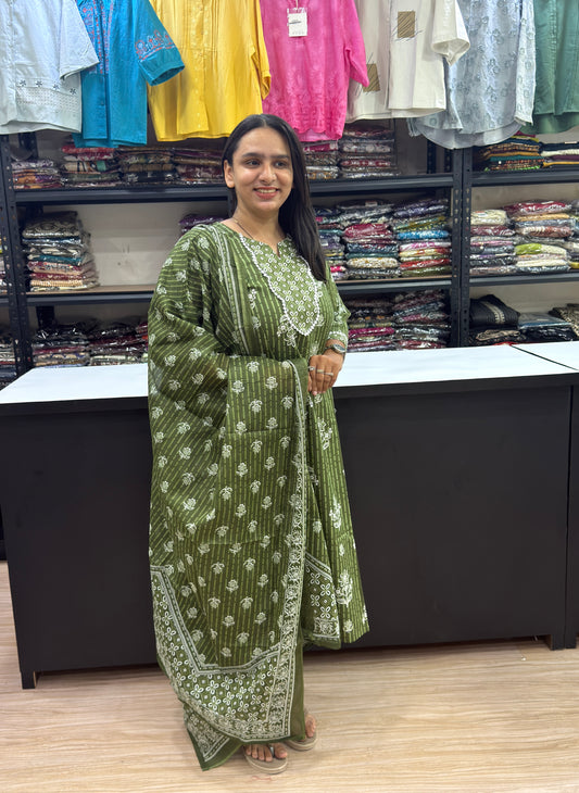 ALINE KURTI PANT DUPATTA (CAMRIC COTTON)