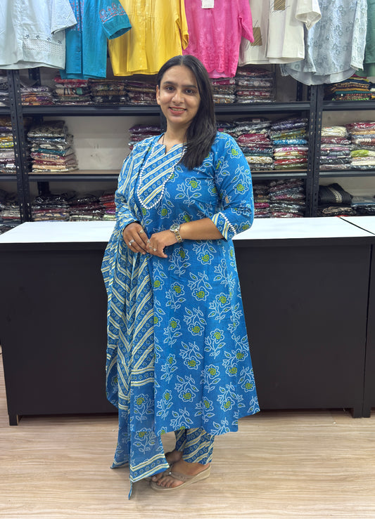 ALINE KURTI PANT DUPATTA (CAMRIC COTTON)