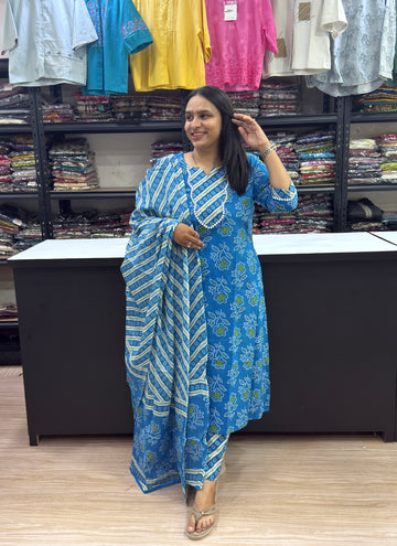 ALINE KURTI PANT DUPATTA (CAMRIC COTTON)