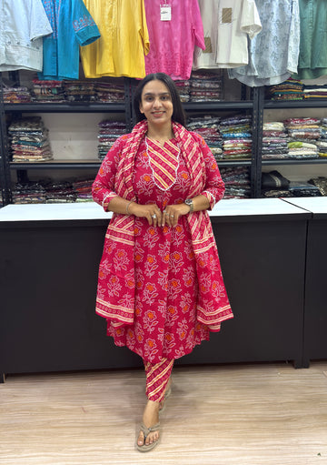 ALINE KURTI PANT DUPATTA (CAMRIC COTTON)
