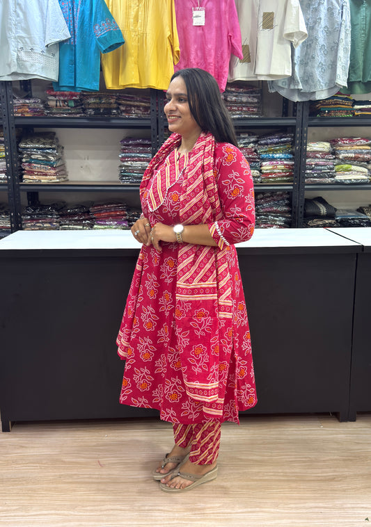 ALINE KURTI PANT DUPATTA (CAMRIC COTTON)