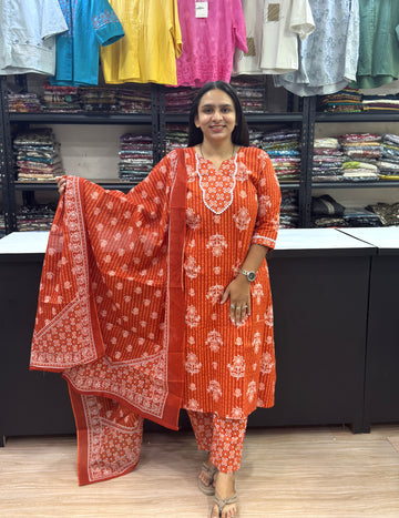ALINE KURTI PANT DUPATTA (CAMRIC COTTON)