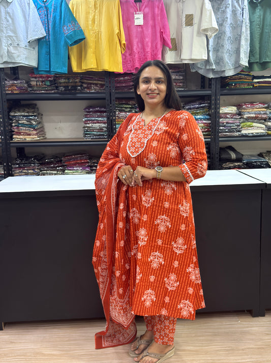 ALINE KURTI PANT DUPATTA (CAMRIC COTTON)