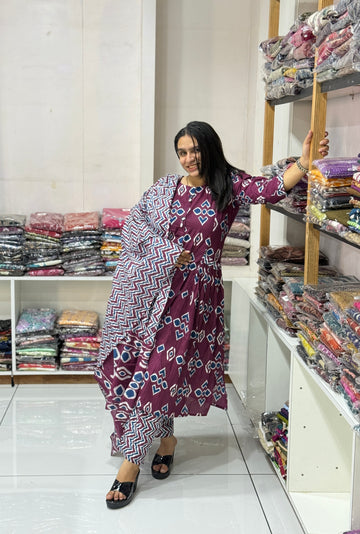 ROUND KURTI PANT DUPATTA (CAMRIC COTTON)