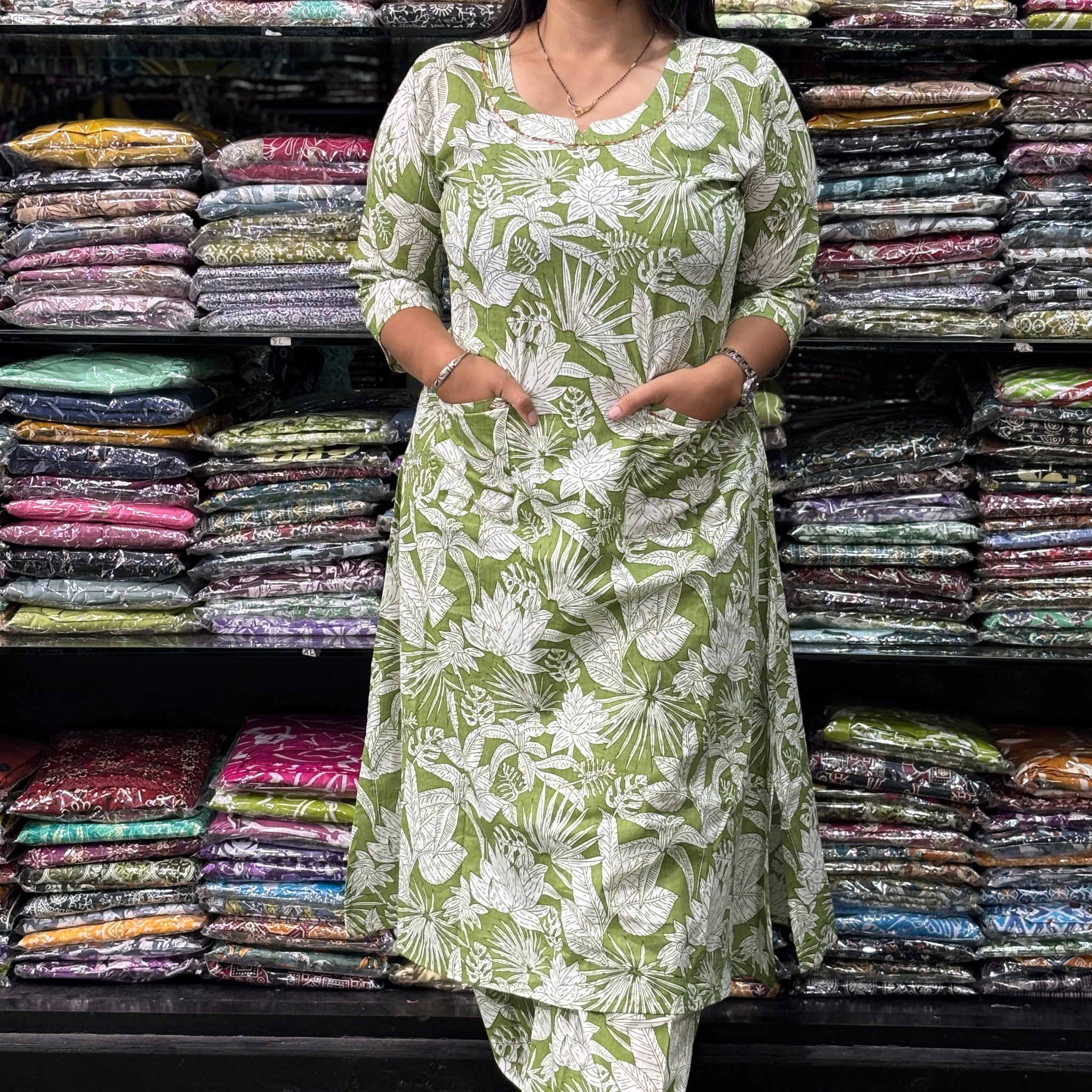 ALINE KURTI-PLAZO (PURE CAMRIC COTTON)