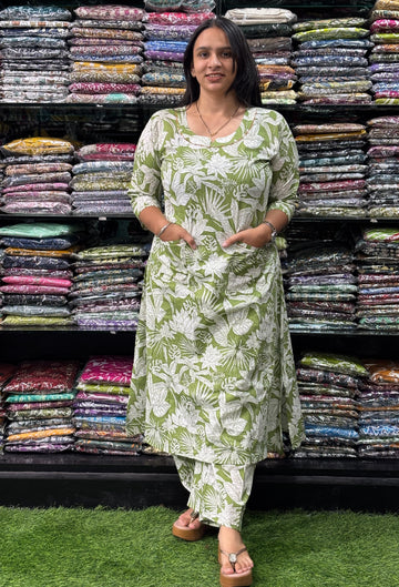 ALINE KURTI-PLAZO (PURE CAMRIC COTTON)