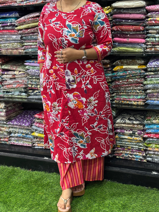 ALINE KURTI-PLAZO (PURE CAMRIC COTTON)