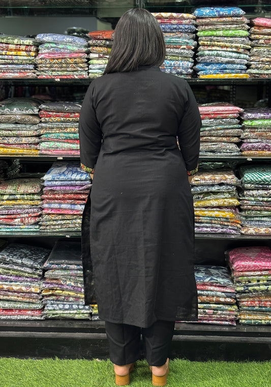 EMBROIDERY STRAIGHT KURTI-PANT (PURE COTTON FLEX)