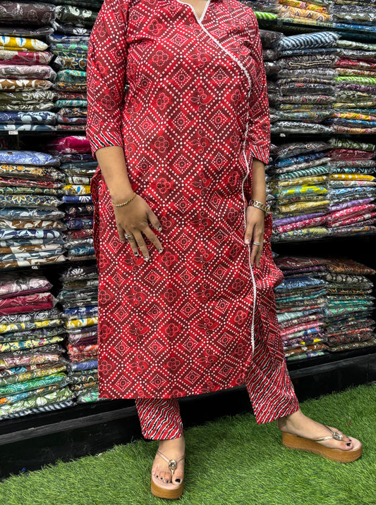 COTTON ANGRAKHA STRAIGHT KURTI & PANT