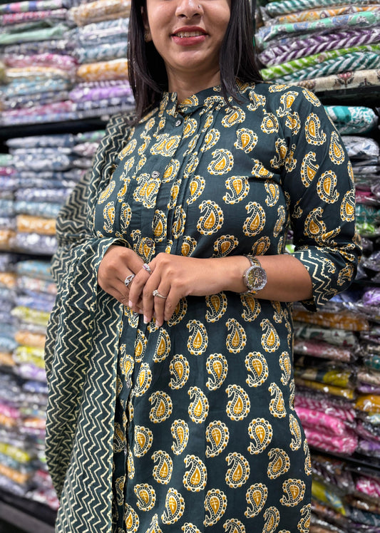 PURE COTTON  STRAIGHT CHINESE KURTI PANT & DUPATTA