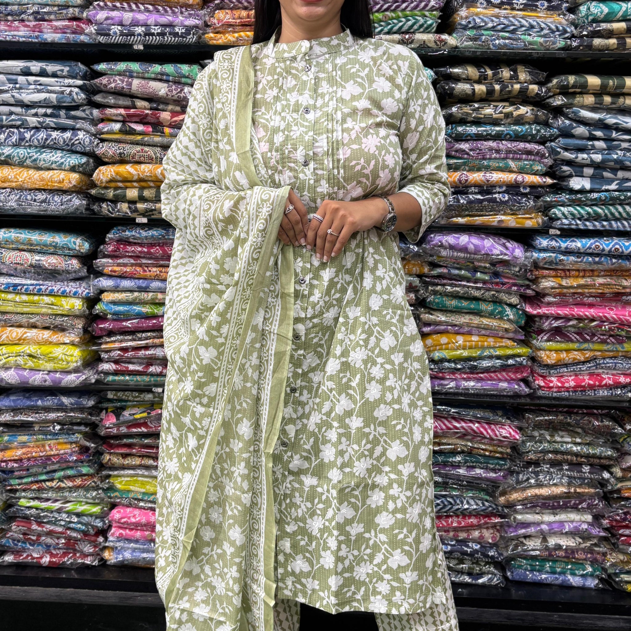 PURE COTTON  STRAIGHT CHINESE KURTI PANT & DUPATTA