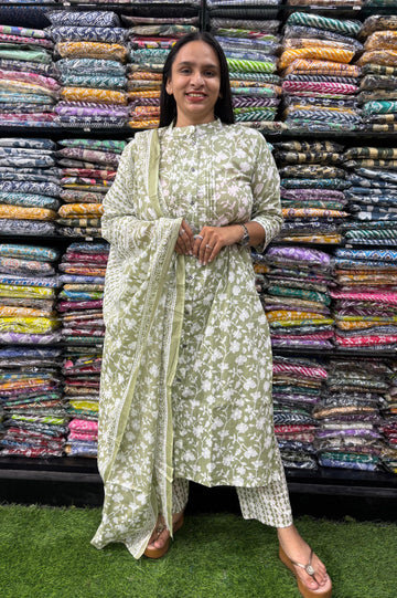 PURE COTTON  STRAIGHT CHINESE KURTI PANT & DUPATTA