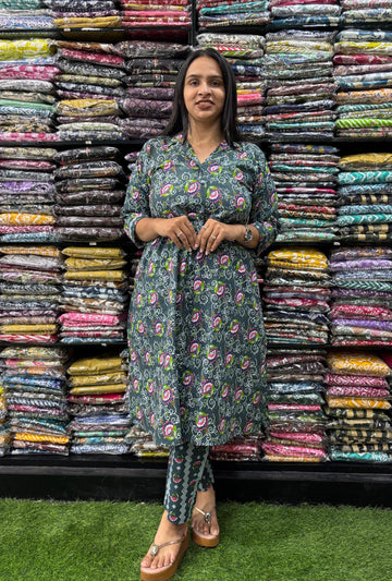 PURE COTTON SUIT COLLAR ALINE KURTI WITH PANT