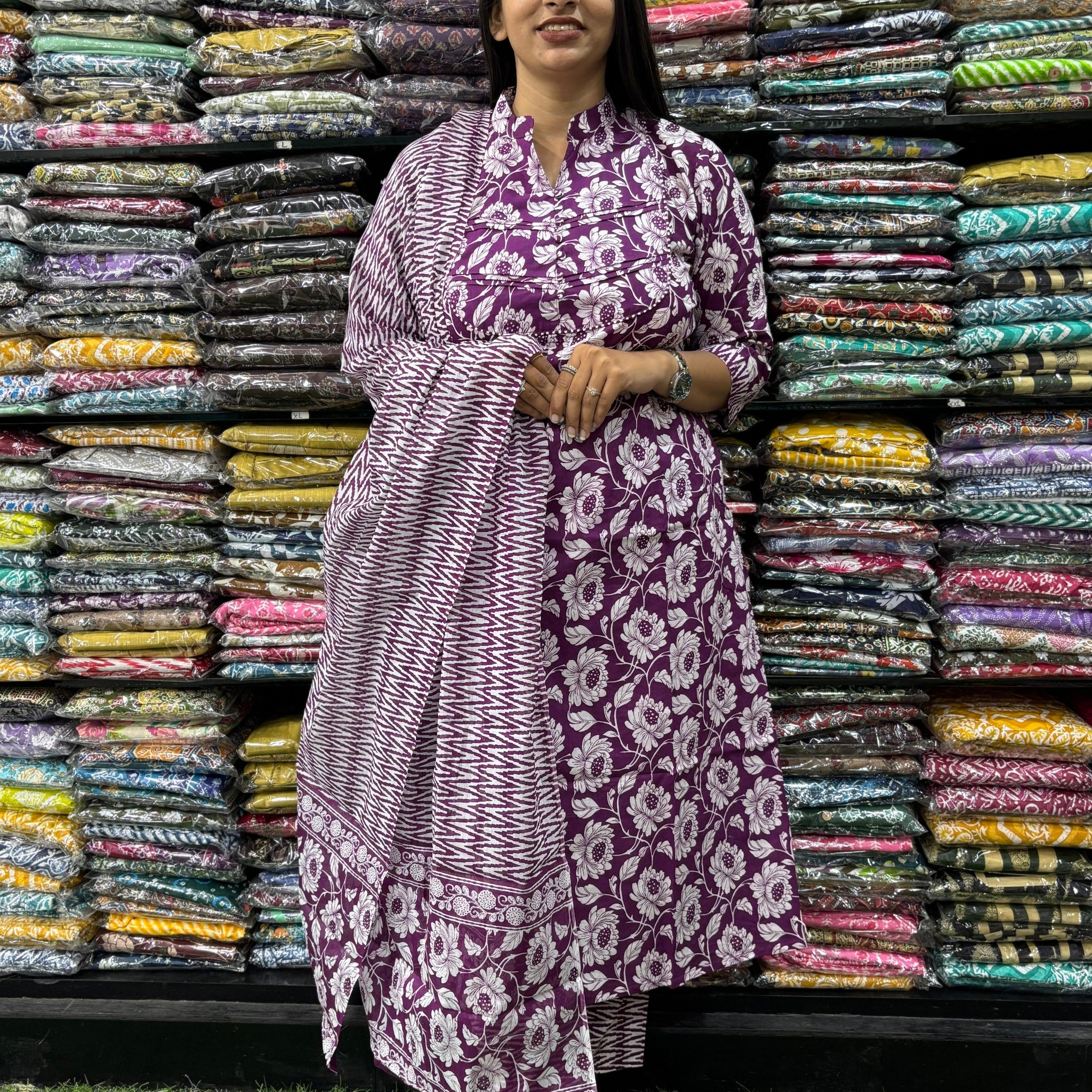 PURE COTTON ALINE KURTI PANT WITH DUPATTA