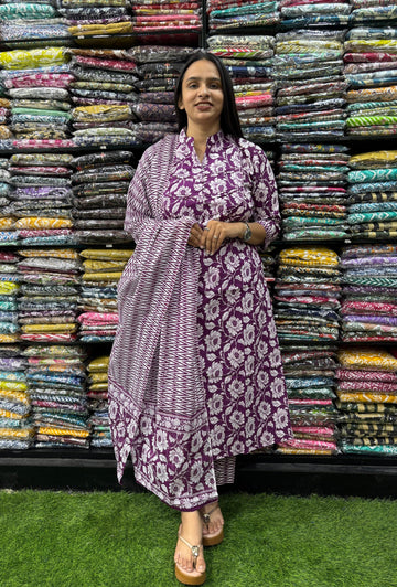 PURE COTTON ALINE KURTI PANT WITH DUPATTA