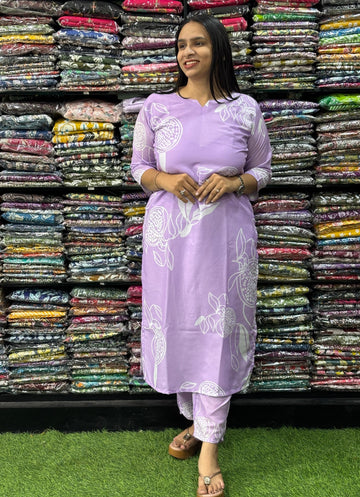 MUSLIN STRAIGHT KURTI WITH PANT ( HALF COTTON LINING)