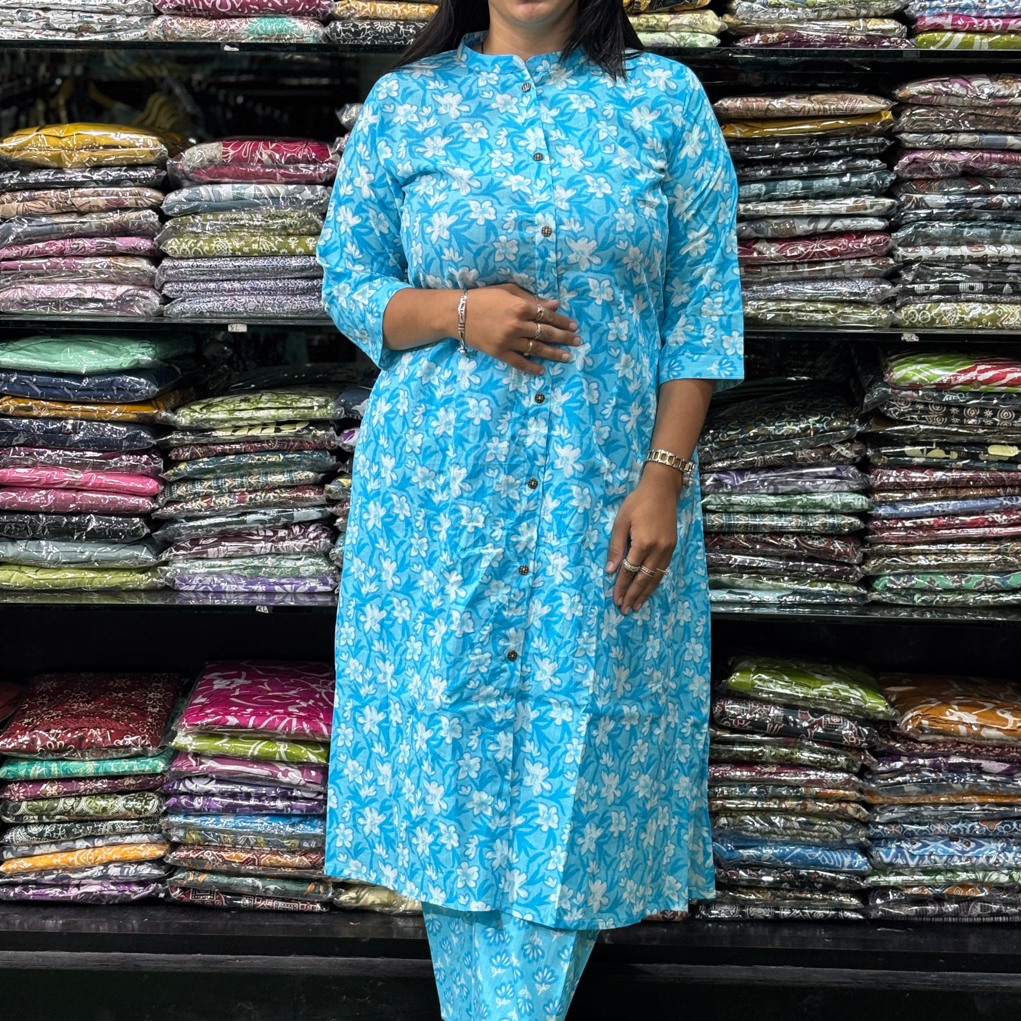 ALINE KURTI-PLAZO (PURE CAMRIC COTTON)