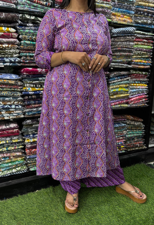 PURE COTTON ALINE ROUND NECK KURTI  WITH PLAZO