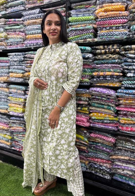 PURE COTTON  STRAIGHT CHINESE KURTI PANT & DUPATTA