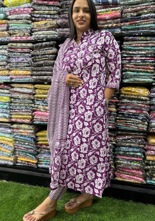 PURE COTTON ALINE KURTI PANT WITH DUPATTA