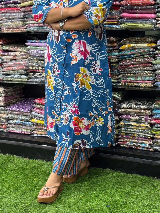 ALINE KURTI-PLAZO (PURE CAMRIC COTTON)