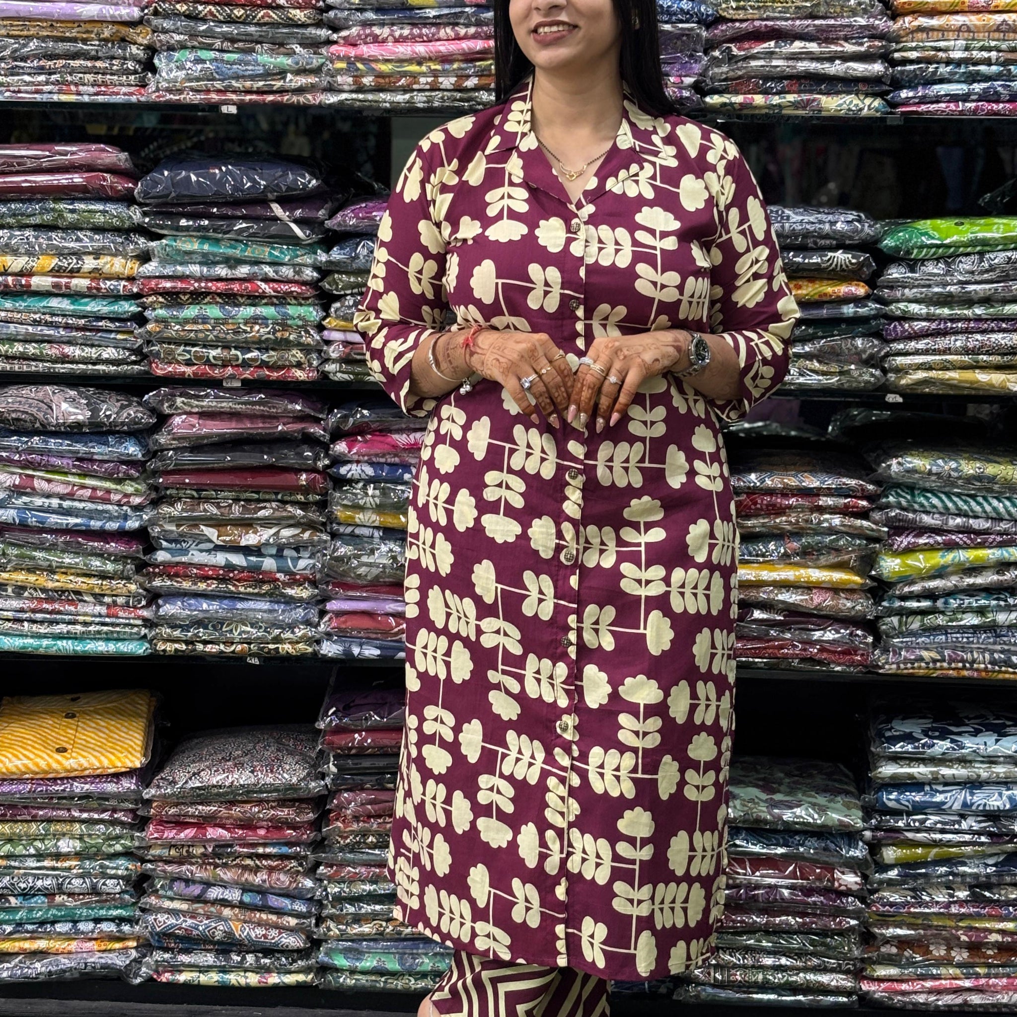 STRAIGHT KURTI-PANT ( PURE COTTON,SUIT COLLAR)